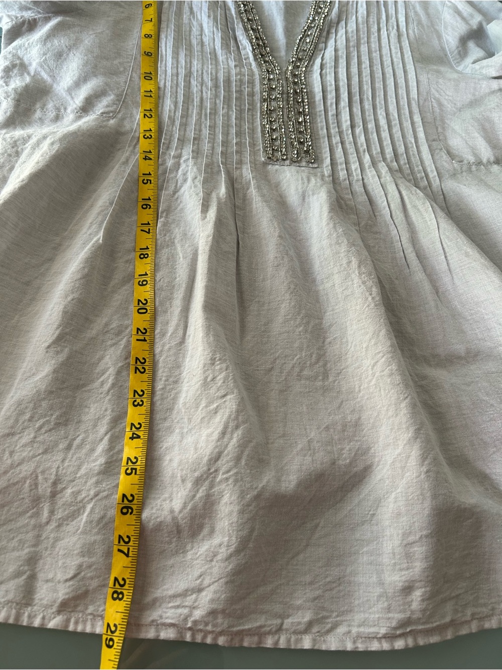 Chicos Beaded Tunic Top 1 Medium Linen Cotton Embellished Boho Resortwear Beachy - Picture 11 of 12